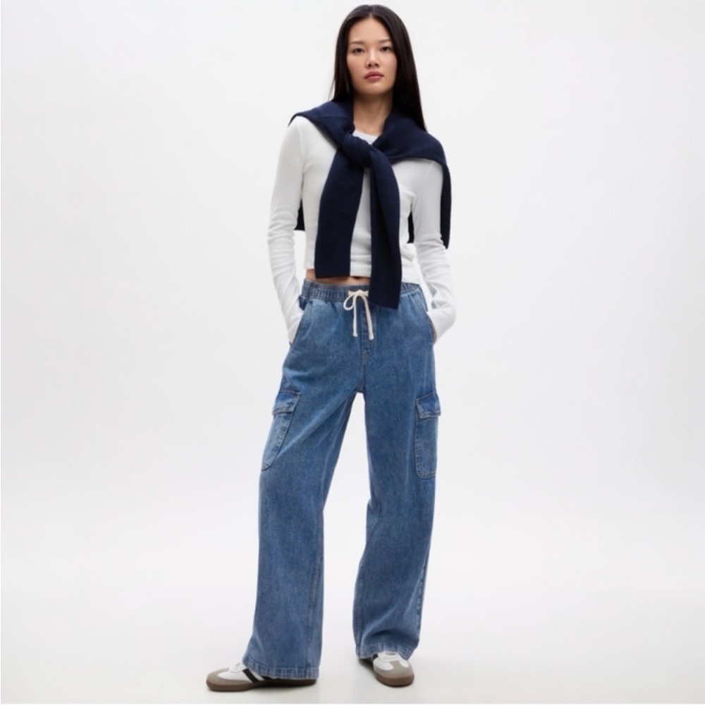 NEW! GAP High Rise Wide Leg Pull On Cargo Jeans - Size XS 🩷 #870134